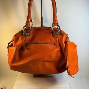 Orange Leather Shoulder Bag with Detachable Pouch